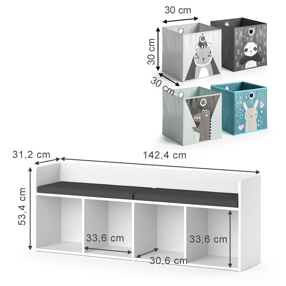Vicco Scaffale per bambini Bianco 31.2 x 53.4 cm con 4 scatole pieghevoli opt.2