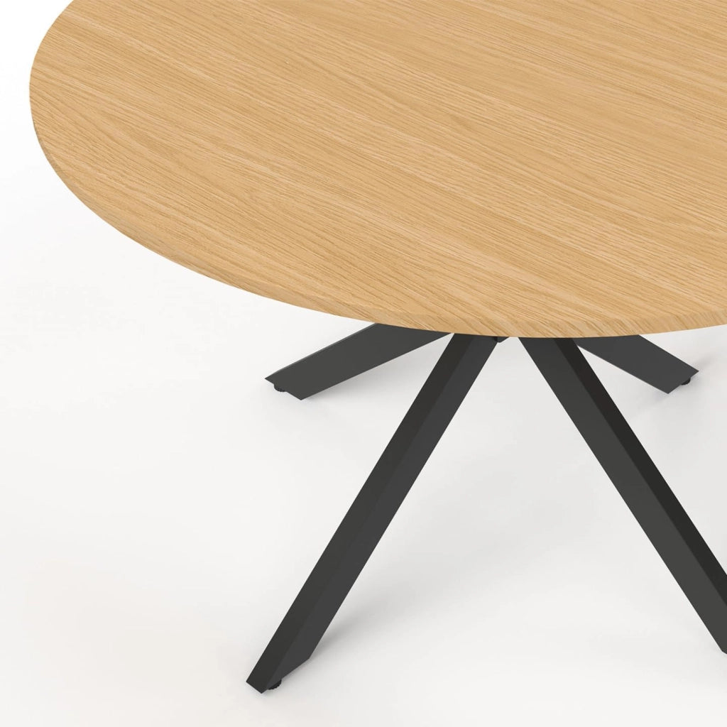 Tavolo da Giardino Rotondo Messina, 120 cm, 6 posti, Gamba a Ragno, Piano in Metallo Effetto Legno