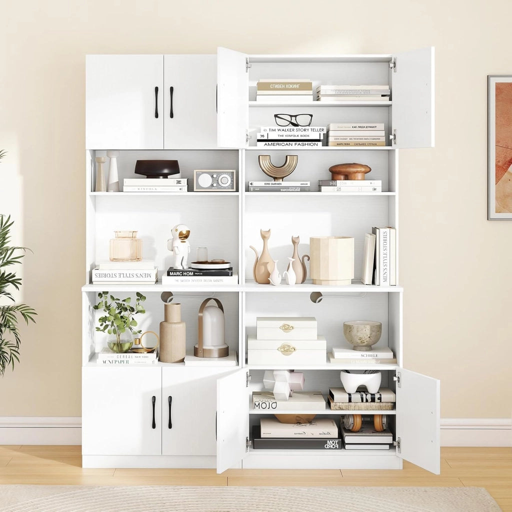 Armadietto portaoggetti con prese elettriche, credenza da cucina stretta, indipendente, a 4 porte, forno a microonde e 2 ripiani regolabili, mobile di immagazzinaggio per soggiorno e sala da