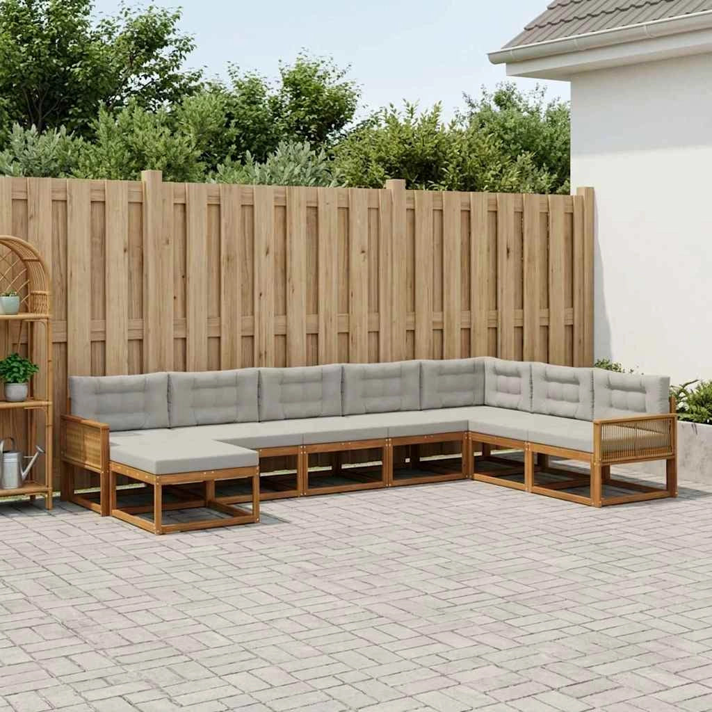 Set di divani da esterno 8 pz Naturale e Grigio Chiaro 3382809