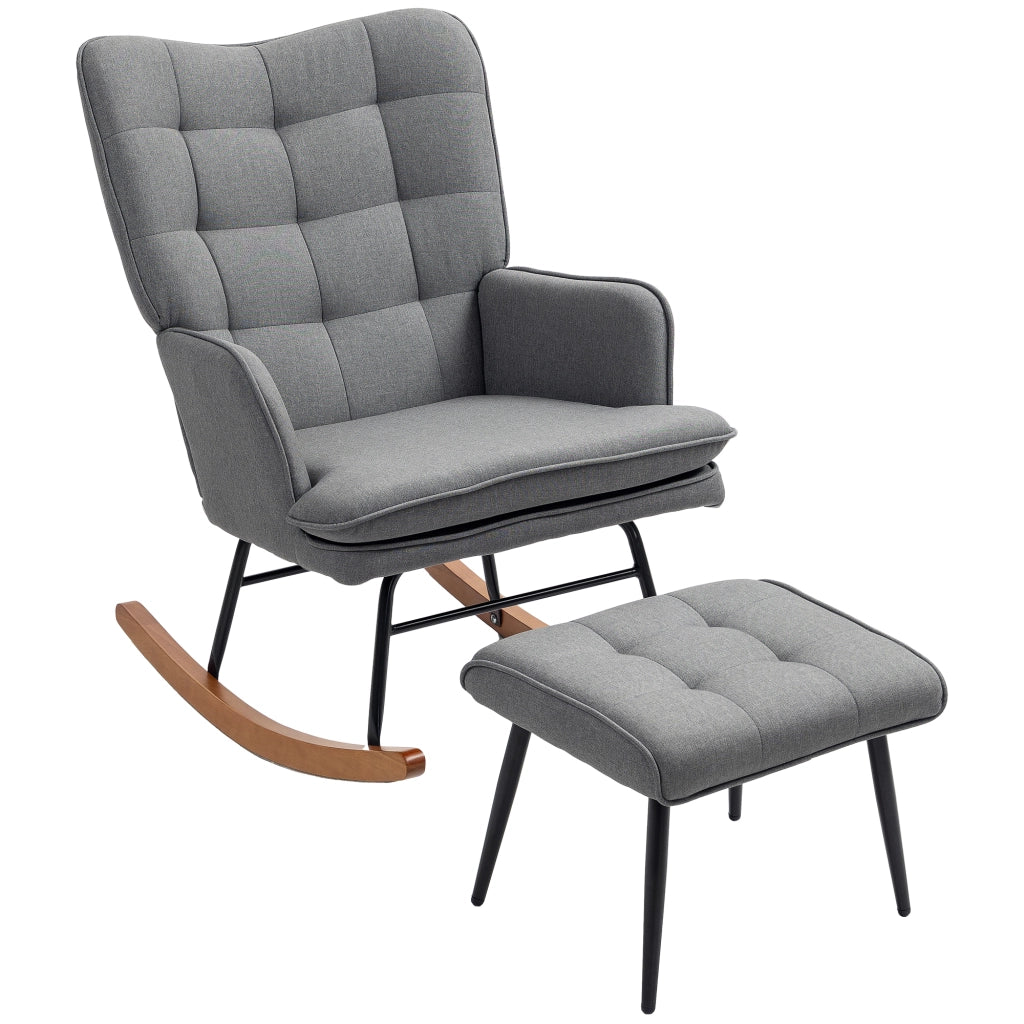 Poltrona a Dondolo con Pouf ¨C Minimal ¨C Grigio Scuro Tessuto 64x89x90cm