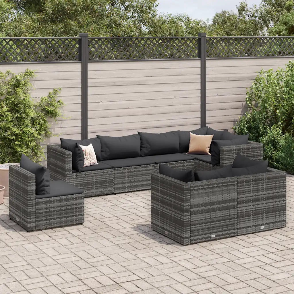 Set Divani da Giardino 8 pz con Cuscini in Polyrattan Grigio 3308194