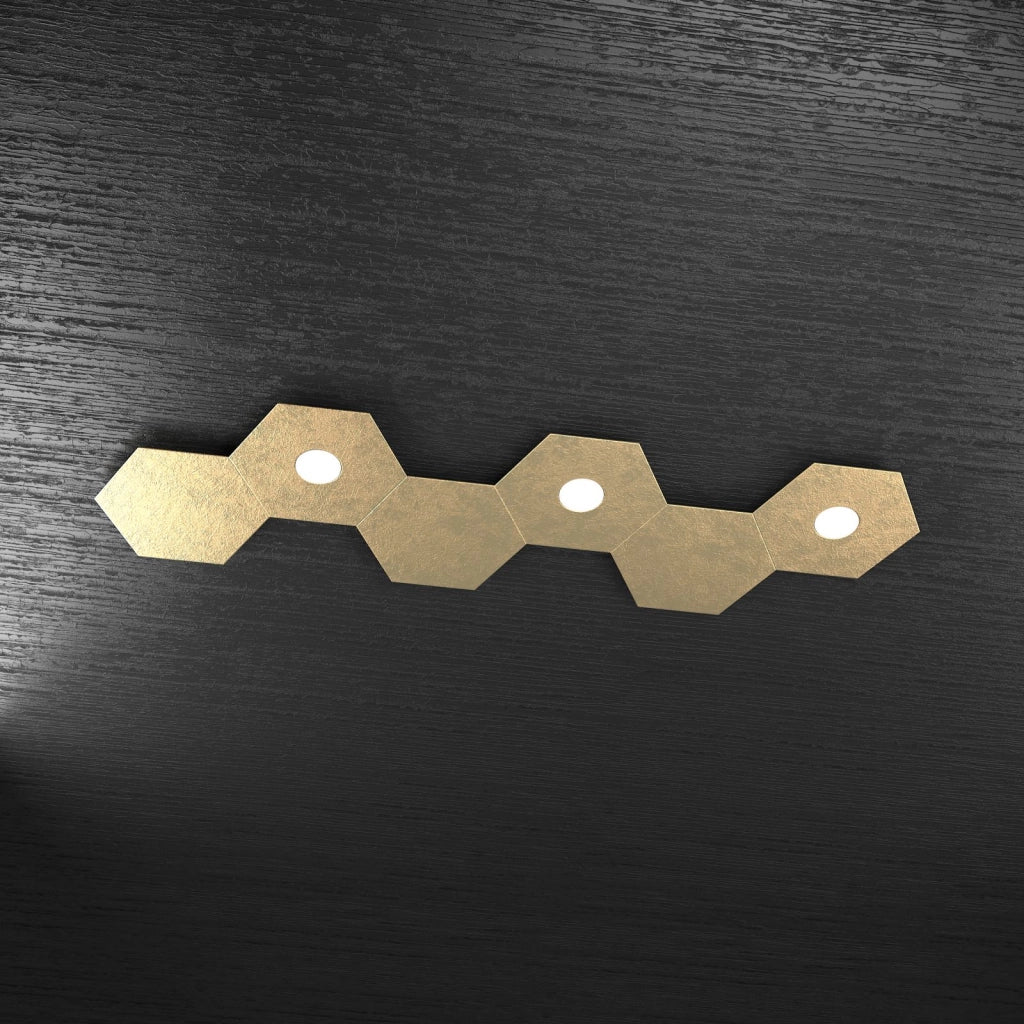 HEXAGON APPLIQUE-PLAFONIERA 3 LUCI + 3 DECORATIVO FOGLIA ORO 1142-3L3D-FO