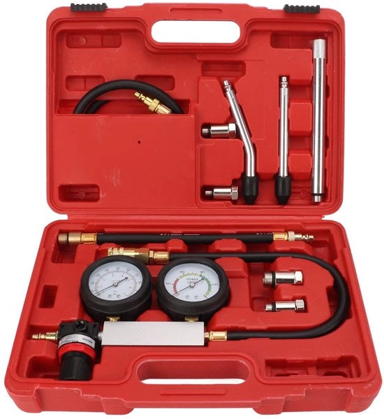 Sistema di Test di Leaking Dual Indicatore - Cilindro Leaking Tester - Drenaggio Controllato - Test di Lek - Strumento di Compressione - Intervallo di Test 0-100 psi - Tubo di 18 pollici - Tester di Compressione