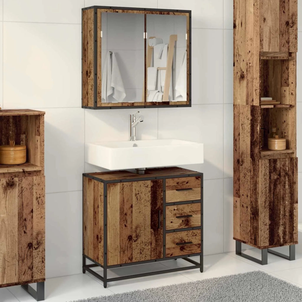 Set di mobili per il bagno con lo scaffale 2 pcs Legno vecchio