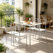 Set tavolo da pranzo con 4 sedie MDF e metallo bianco argento
