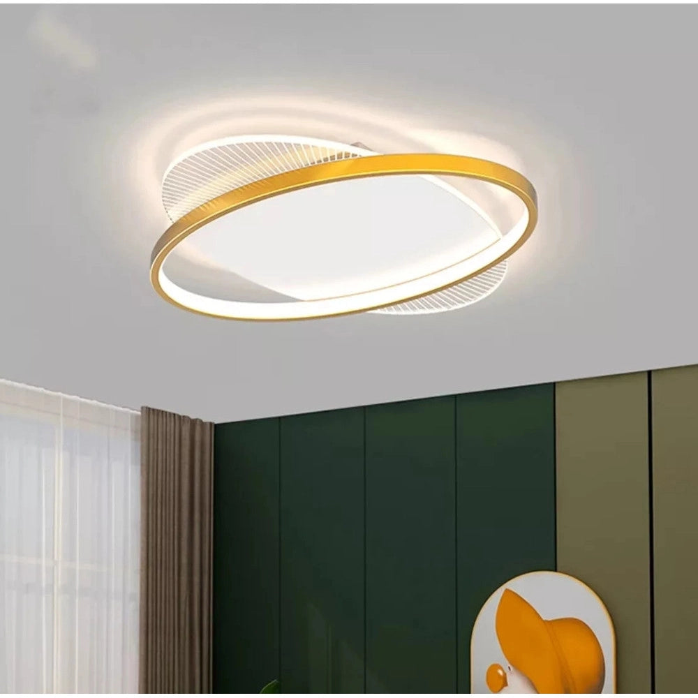 Trade Shop - Plafoniera Led 28 W Rotonda Oro Moderno Lampadario Soffitto Luce Naturale 71019 -