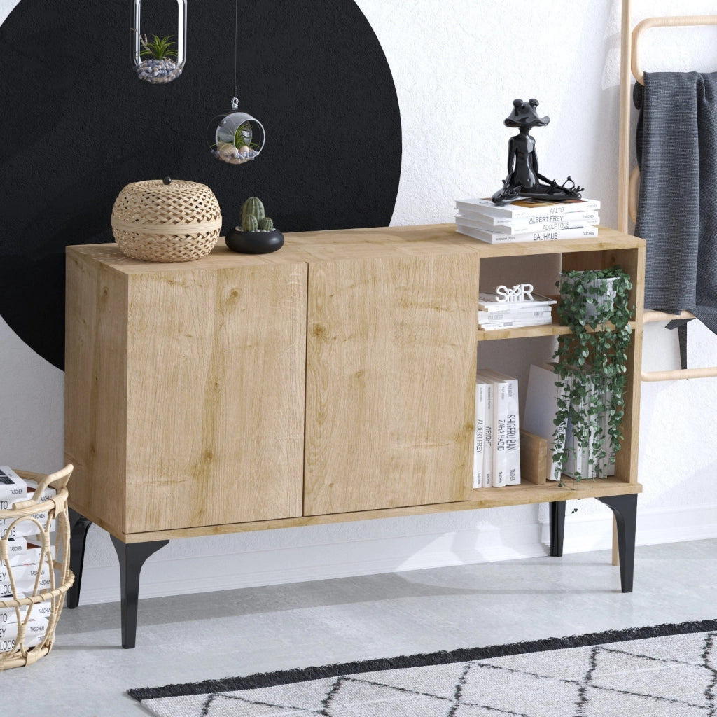 Credenza in legno "Oscar" - 120 x 40 x 80 cm - Rovere nero zaffiro