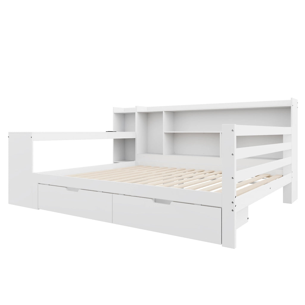 DIVANO LETTO Multifunzionale 140x200 cm Legno Bianco con scrivania e presa