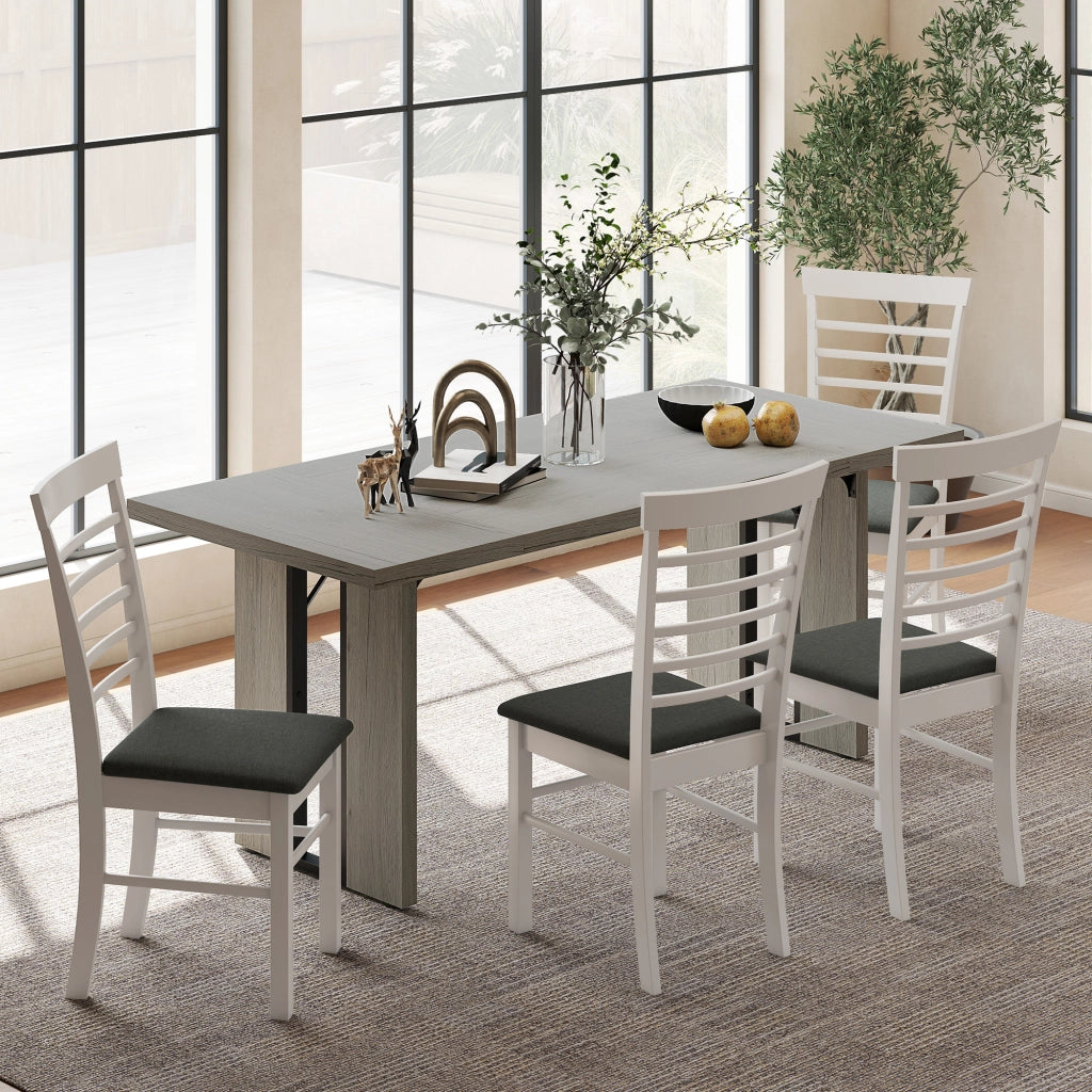 Tavolo da pranzo allungabile in legno e acciaio ¨C zephmum ¨C 180x80x75 cm, grigio
