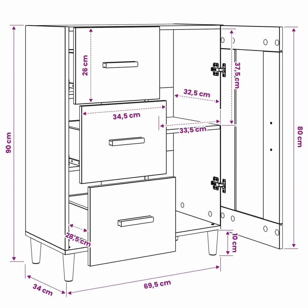 Credenza Rovere Nero 69,5 x 34 x 90 cm Legno ingegnerizzato 8009843