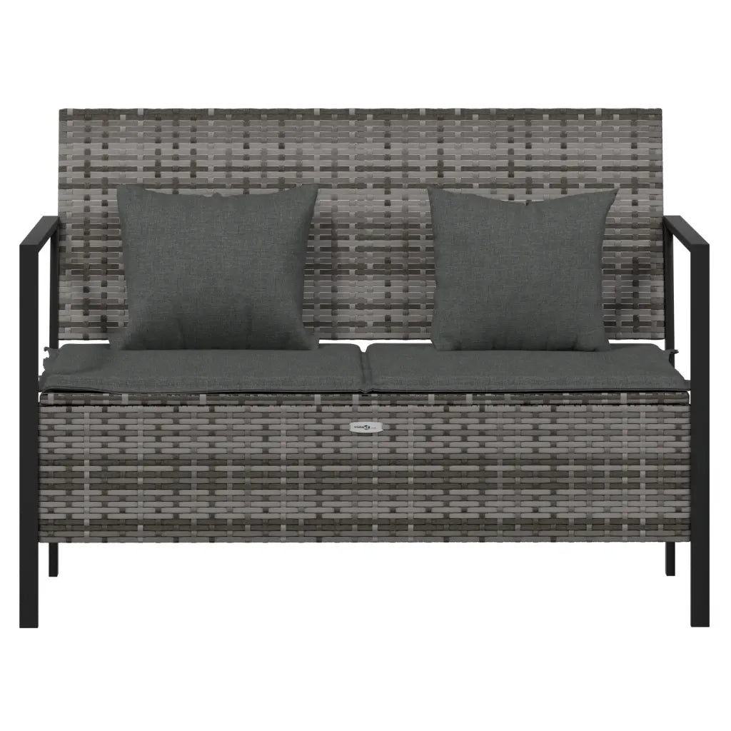 Panca da Giardino a 2 Posti-Sgabello-Panca da esterno con Cuscini in Polyrattan Grigio