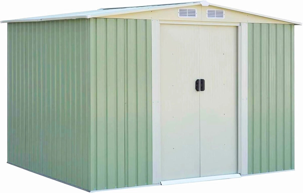 Casetta da Giardino 4,75㎡, Capanno da Esterno in Lamiera Zincata Resistente alle Intemperie con Porta Scorrevole e Tetto a Sella Galvanizzato con Ventilazione, 257 x 205 x 175,5 cm
