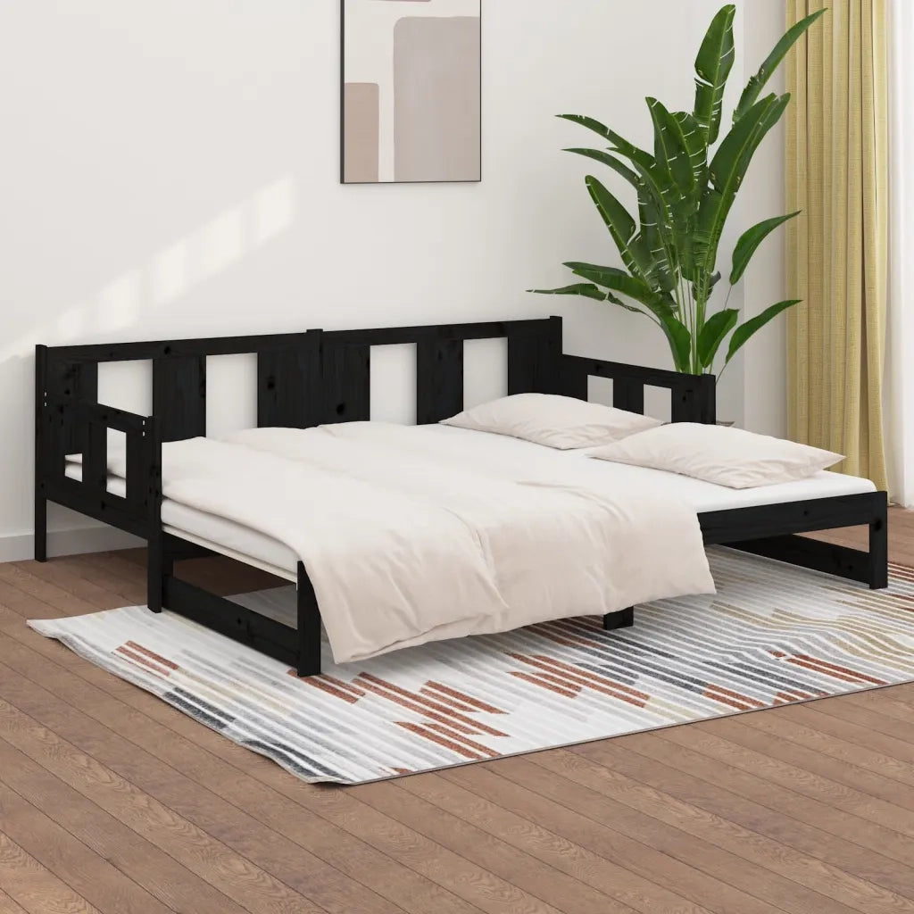 Dormeuse Estraibile Nera in Legno Massello di Pino 2x(90x190)cm 820296