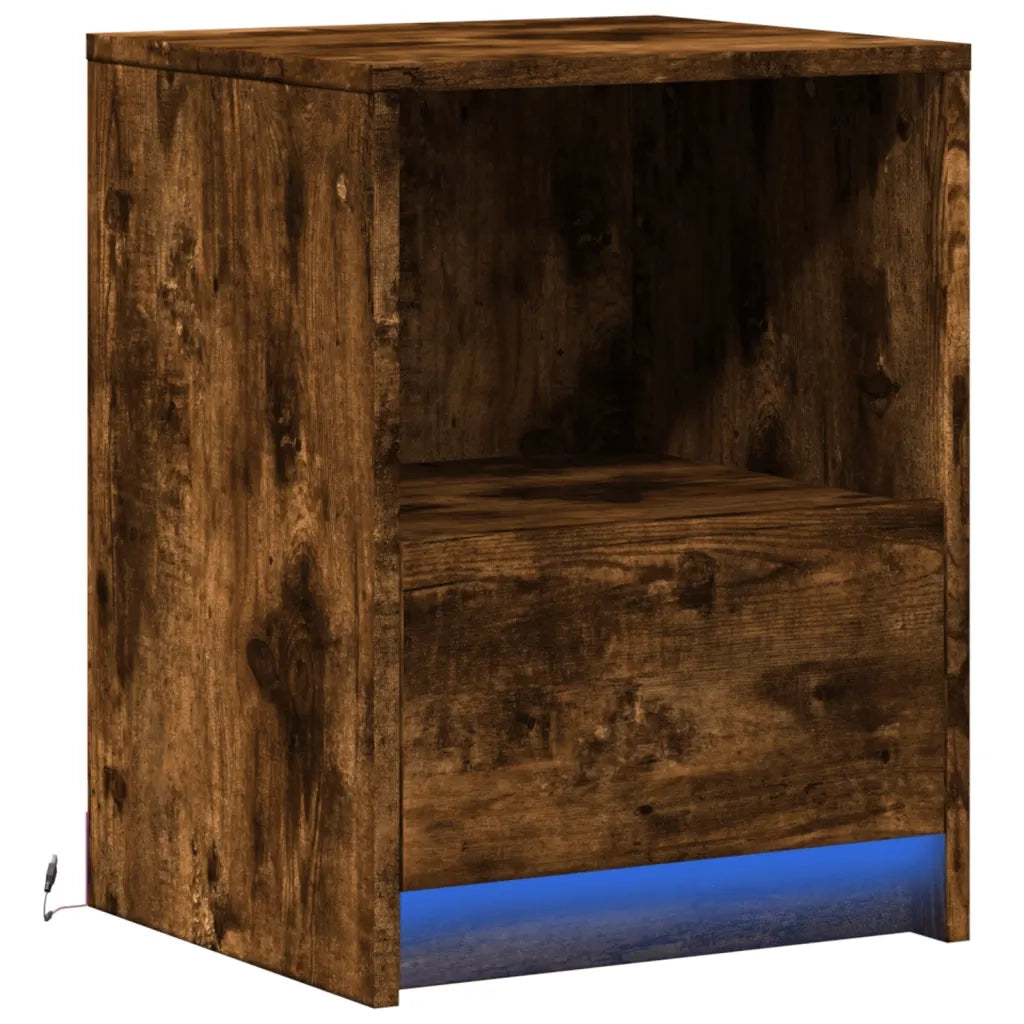 Comodino con Luci LED-Tavolino da notte Rovere Fumo in Legno Multistrato 255072
