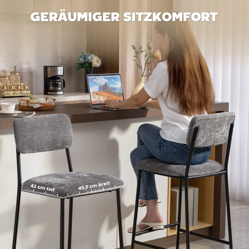 SGABELLO BAR Imbottito 45,5x48x101 cm Chenille Grigio Set da 2 pezzi