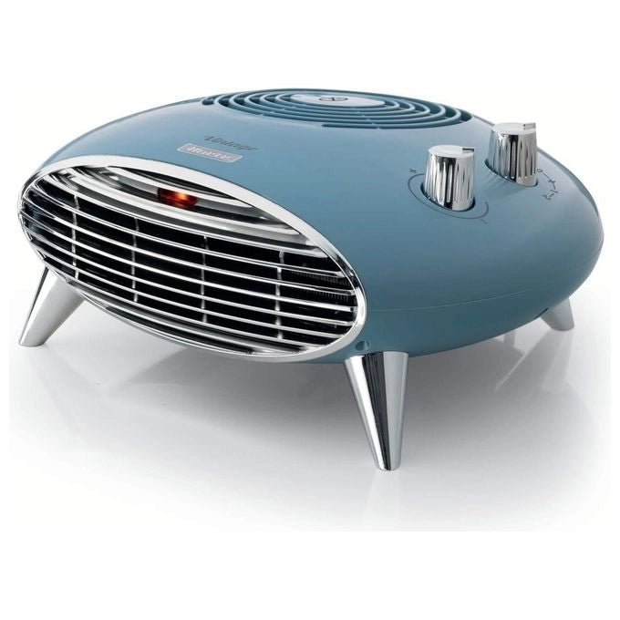 Ariete 8211 Termoventilatore da tavolo, Stufetta elettrica, 2000W, Termostato, Silenzioso, Griglia e piedi cromati, Celeste