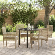 Set da Pranzo per Giardino con cuscino 5 pcs Beige polyrattan