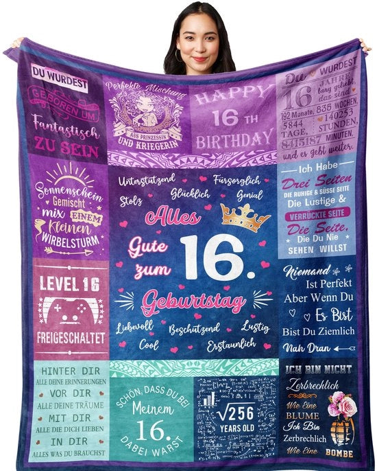 Decorazione per 16 anni ragazza, regalo per ragazze di 16 anni, Sweet 16, ragazza/signore di 16 anni, regalo per 16 anni ragazza/signore, decorazione 16 anni ragazza coperta per letto 150x130CM