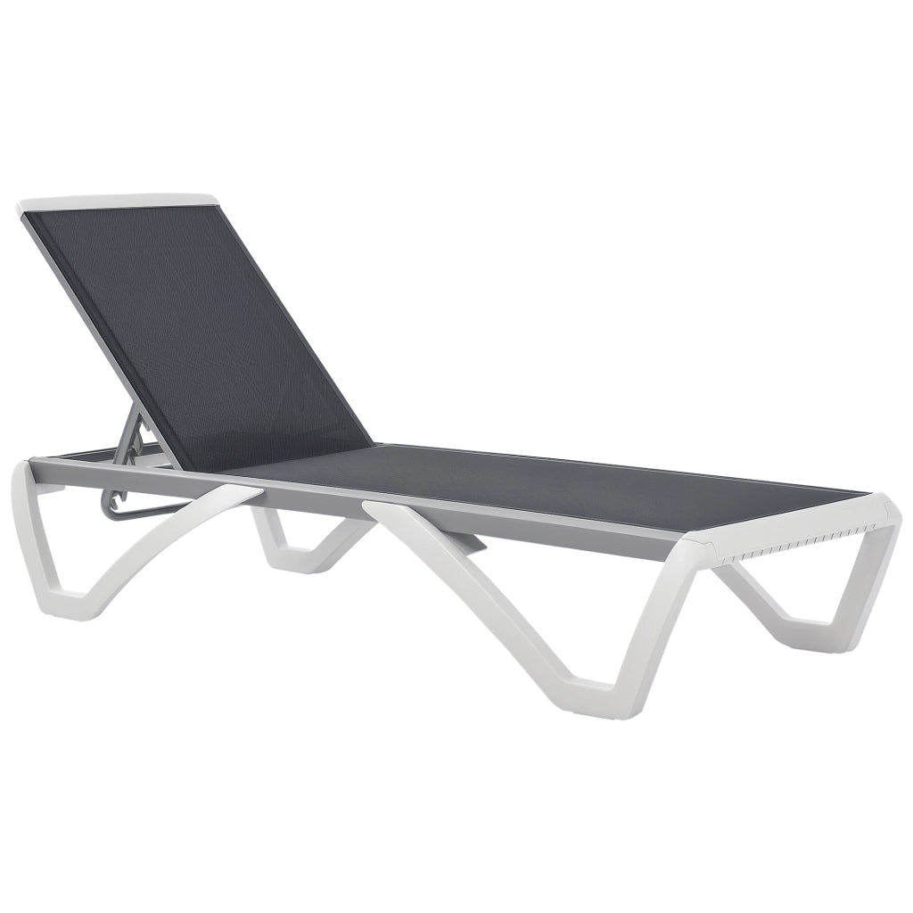 Lettino Prendisole con Schienale Reclinabile e Rotelle Posteriori, 195x67.5x33 cm, Grigio e Bianco
