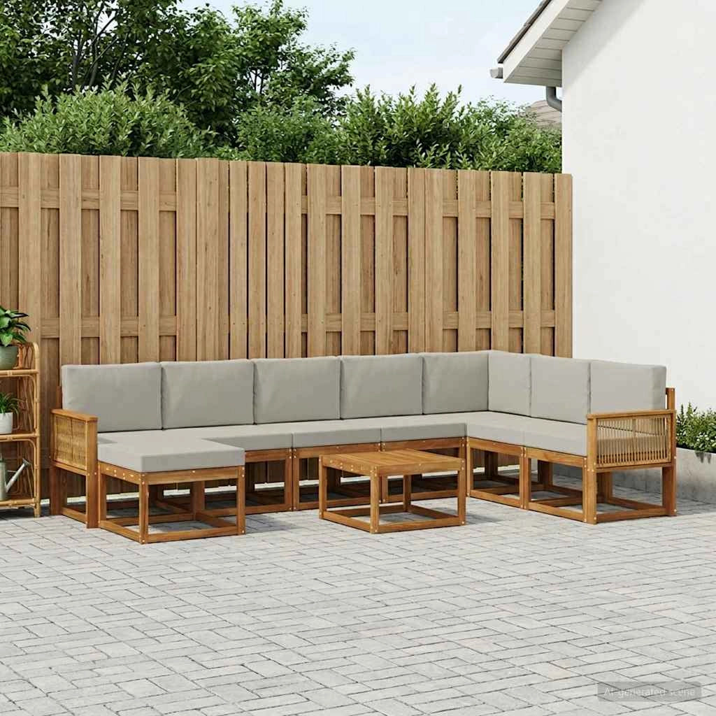 Set di divani da esterno 9 pz Naturale e Grigio Chiaro 3385477