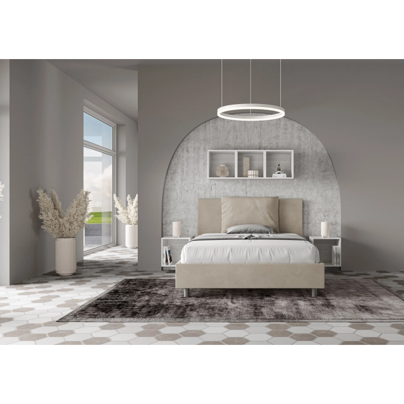 Letto imbottito Matrimoniale francese 140x210 cm Antea - Con rete,Microfibra,Sabbia