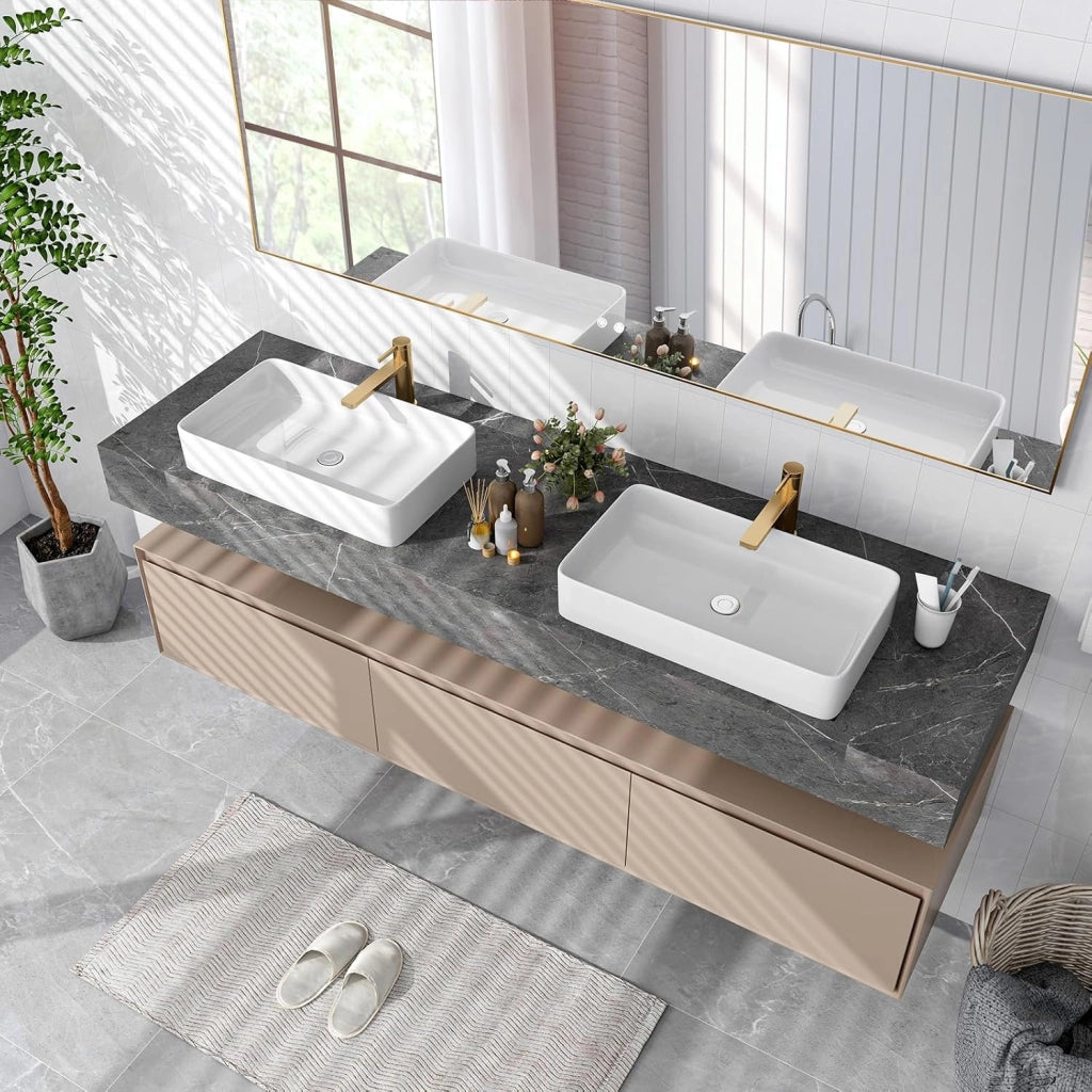 Lavabo da Appoggio Angolare, Lavandino Bagno in Ceramica, Mobile Lavabo Bagno con Scarico Pop-up, per Bagno e WC Degli Ospiti, 60x35x11cm