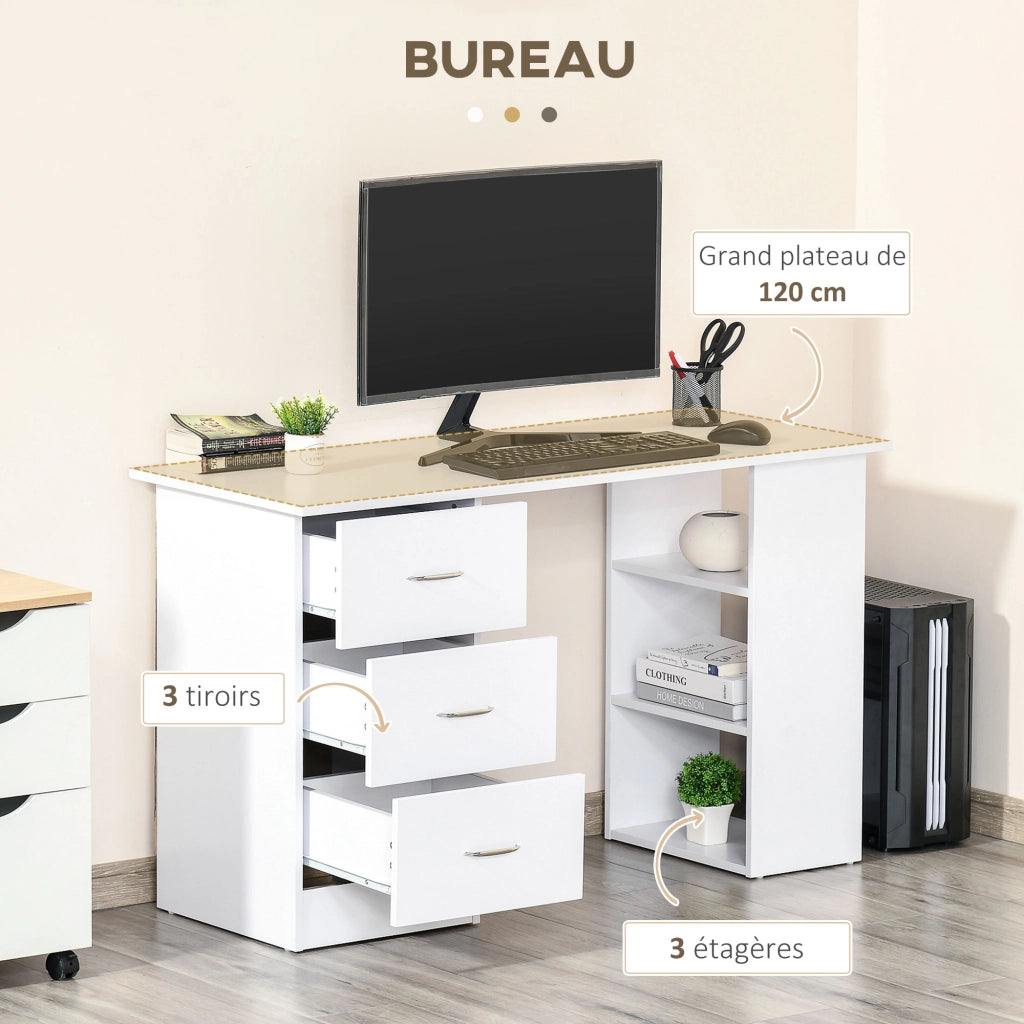 Scrivania con scaffale e cassetti ¨C Zephmum ¨C Bianco 120x50 cm