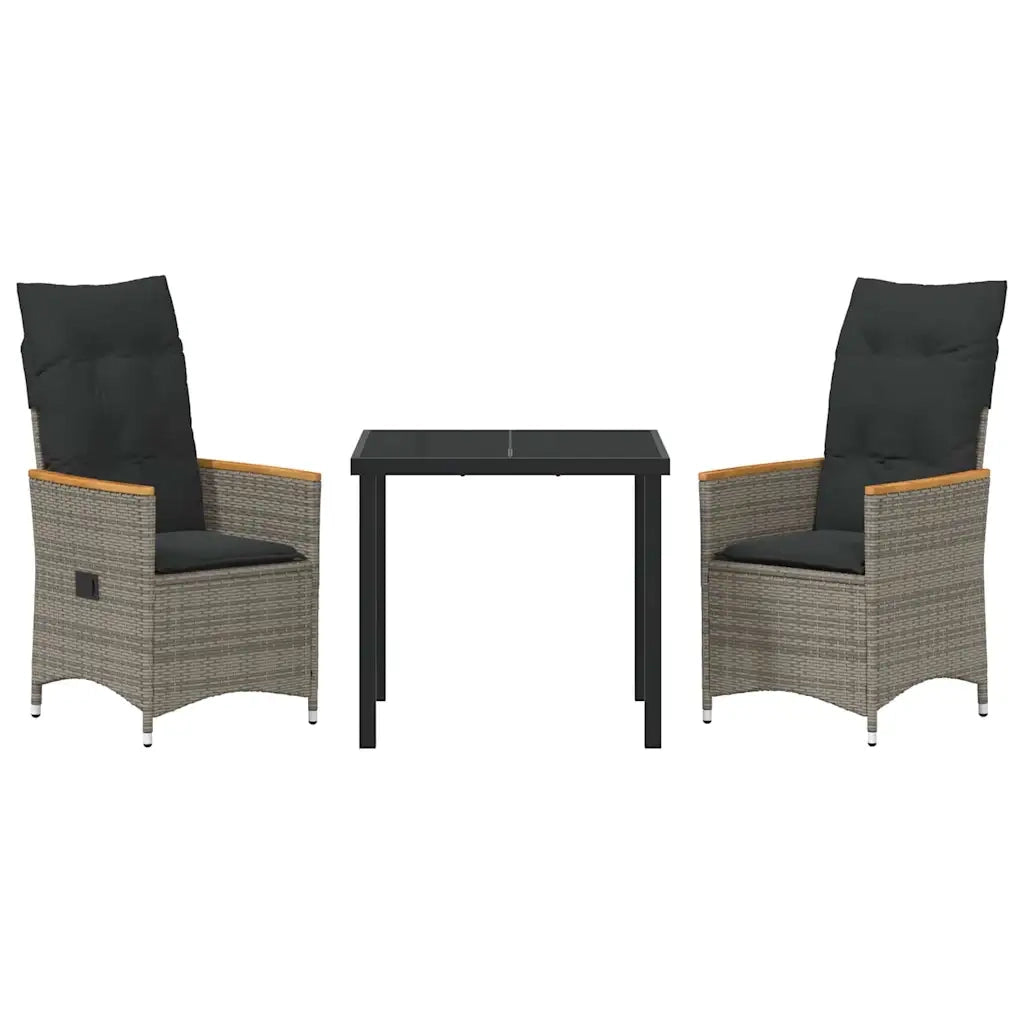 Set da Pranzo per Giardino con cuscino 3 pcs Grigio polyrattan