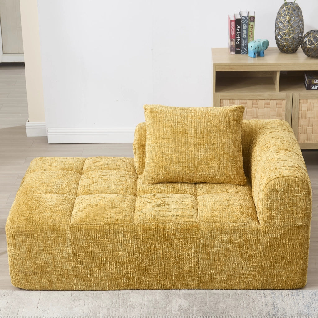 Chaise Longue 1 Posto con Cuscino e Tasche Laterali; Seduta Morbida e Rimbalzo Rapido in Ciniglia Giallo