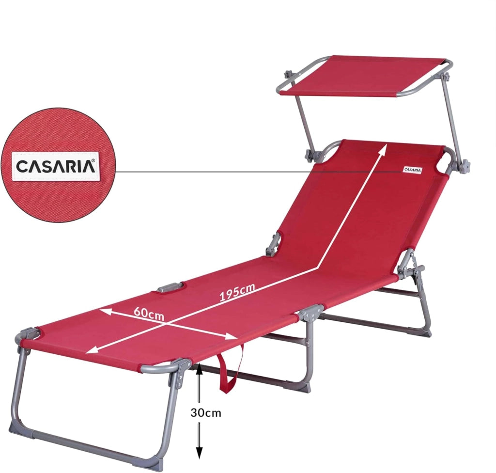 ® 2x Lettino Prendisole Pieghevole 195x60x30cm Acciaio Resistente Carico Max 150kg Tettuccio Parasole Sdraio da Giardino