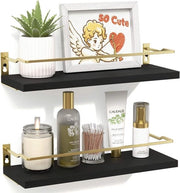 Set di 2 pannelli per bagno in legno di Paulownia - Decorazione/Sistema di stoccaggio - Nero/Oro - Capacità di carico fino a 20 kg - Pannello
