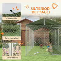 Kennel per Cani da Esterno 6x2,3x2,3m con Tetto Impermeabile in Tessuto Oxford e Acciaio Argento