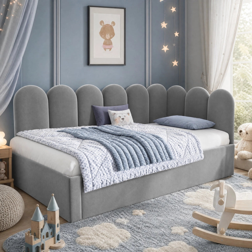 Letto daybed con letto estraibile 90x200 cm, velluto grigio, senza materasso