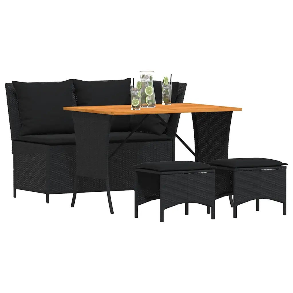 Set da Pranzo da Giardino 4 pz con Cuscini Nero in Polyrattan 4104132