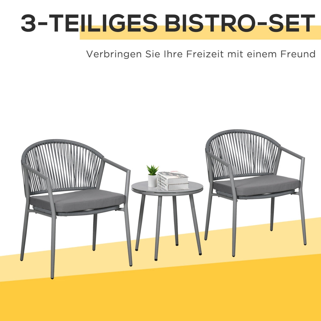 Set Giardino 2 Sedie e Tavolino con Vetro ¨C Zephmum ¨C Polyrattan Grigio