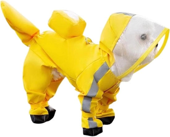 Set di impermeabile per cani piccoli con riflessi e zaino - Inclusa giacca impermeabile e stivali - Giallo - Taglia XL