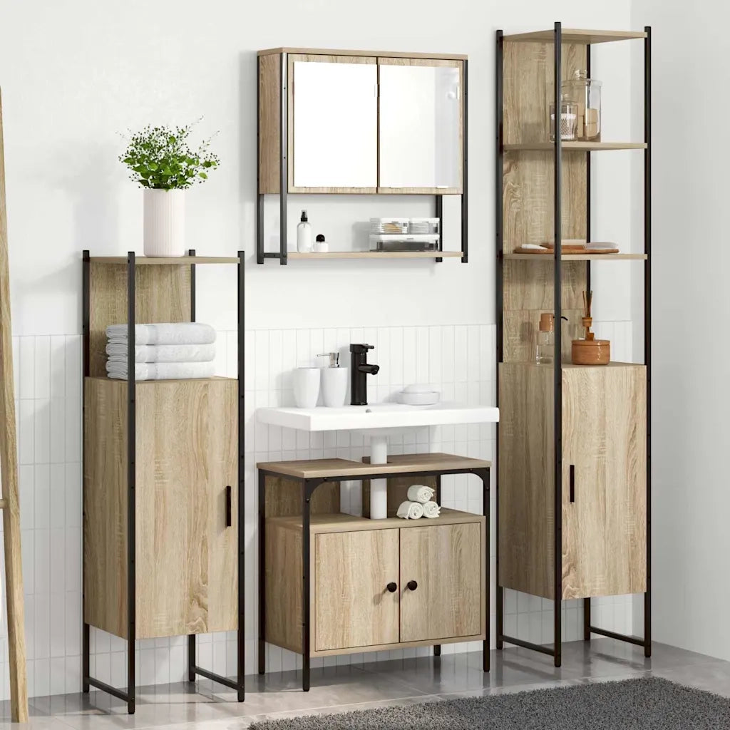 Set di mobili per il bagno con lo scaffale 4 pcs Rovere Sonoma