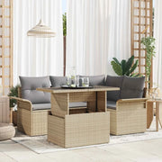 Set Divano da Giardino con cuscino 5 pcs Beige Poly Rattan