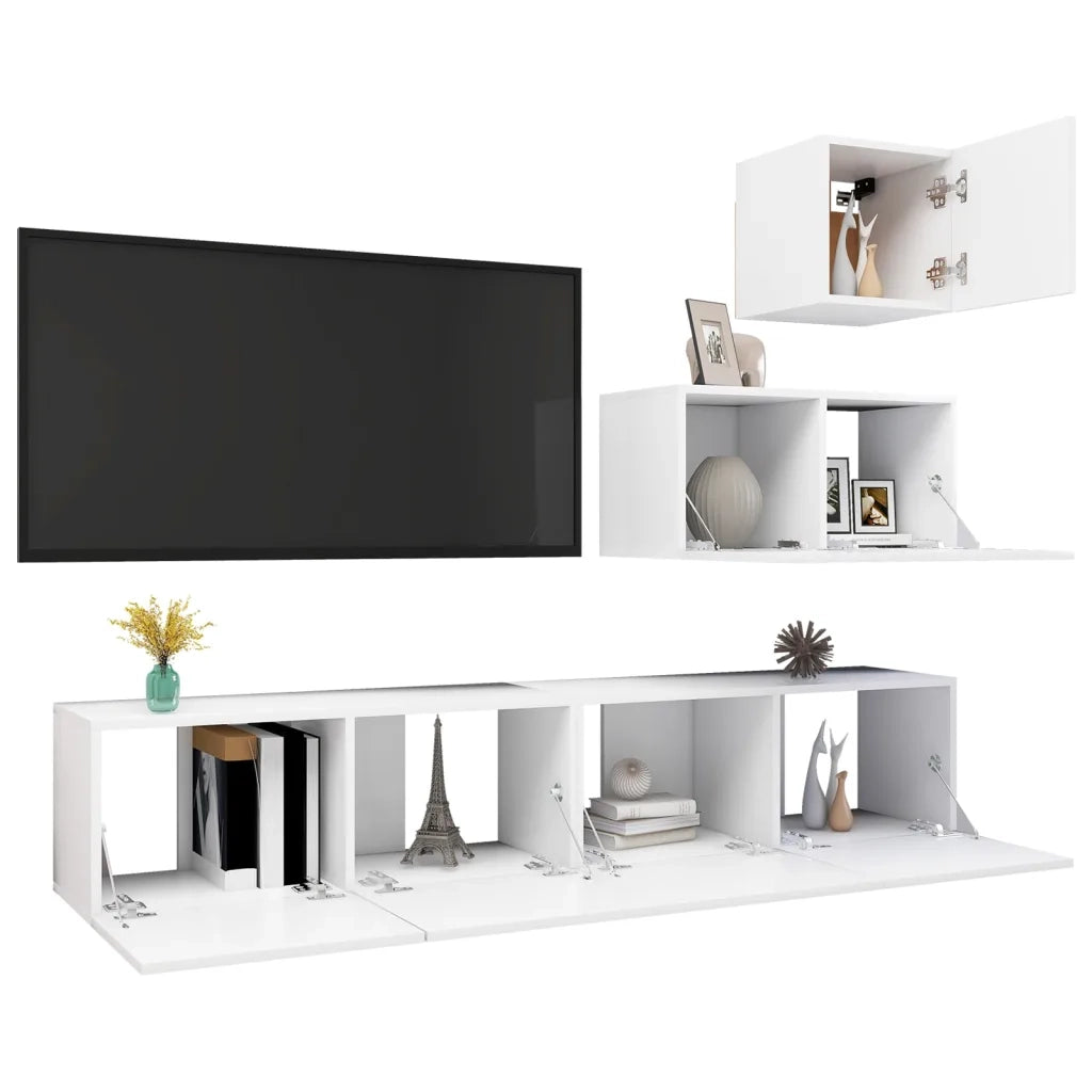 Set Mobili Porta TV 4 pz Bianco in Legno Multistrato 3078735