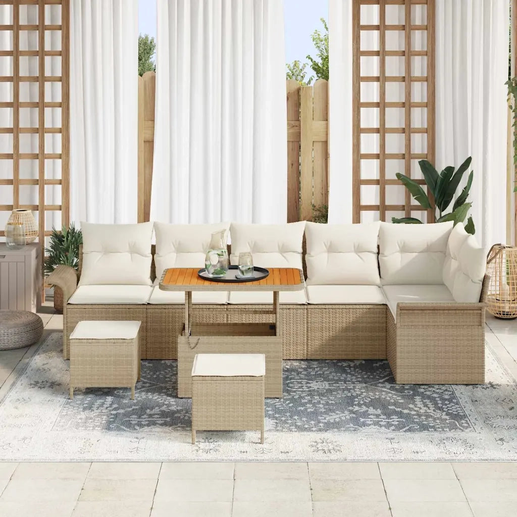 Set Divano da Giardino con cuscino 9 pcs Beige polyrattan