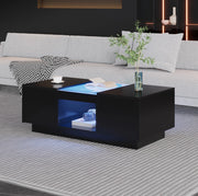 Tavolino da salotto 100x50x35;5 cm nero con LED; 2 cassetti e vano a giorno