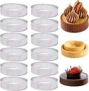 Tartine in Mousse per 12 pezzi in Acciaio Inossidabile per la preparazione di torte e dessert - Anelli per torte, Anelli per dessert, Anelli per dessert perforati - Per la preparazione di torta, torta, mousse - Fornello per 6 persone