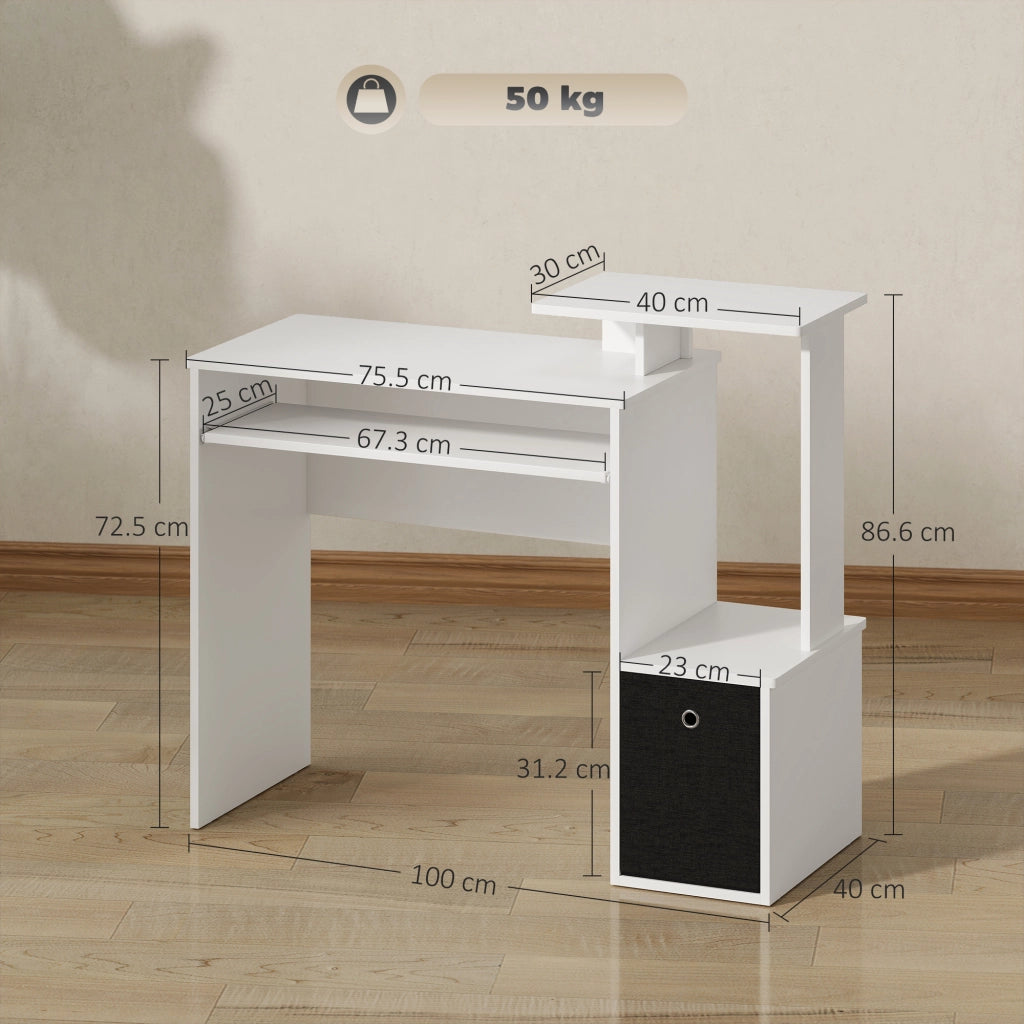 Scrivania Moderna con Cassetto e Ripiano Tastiera ¨C Zephmum ¨C Bianco e Nero 100x40x86.6cm
