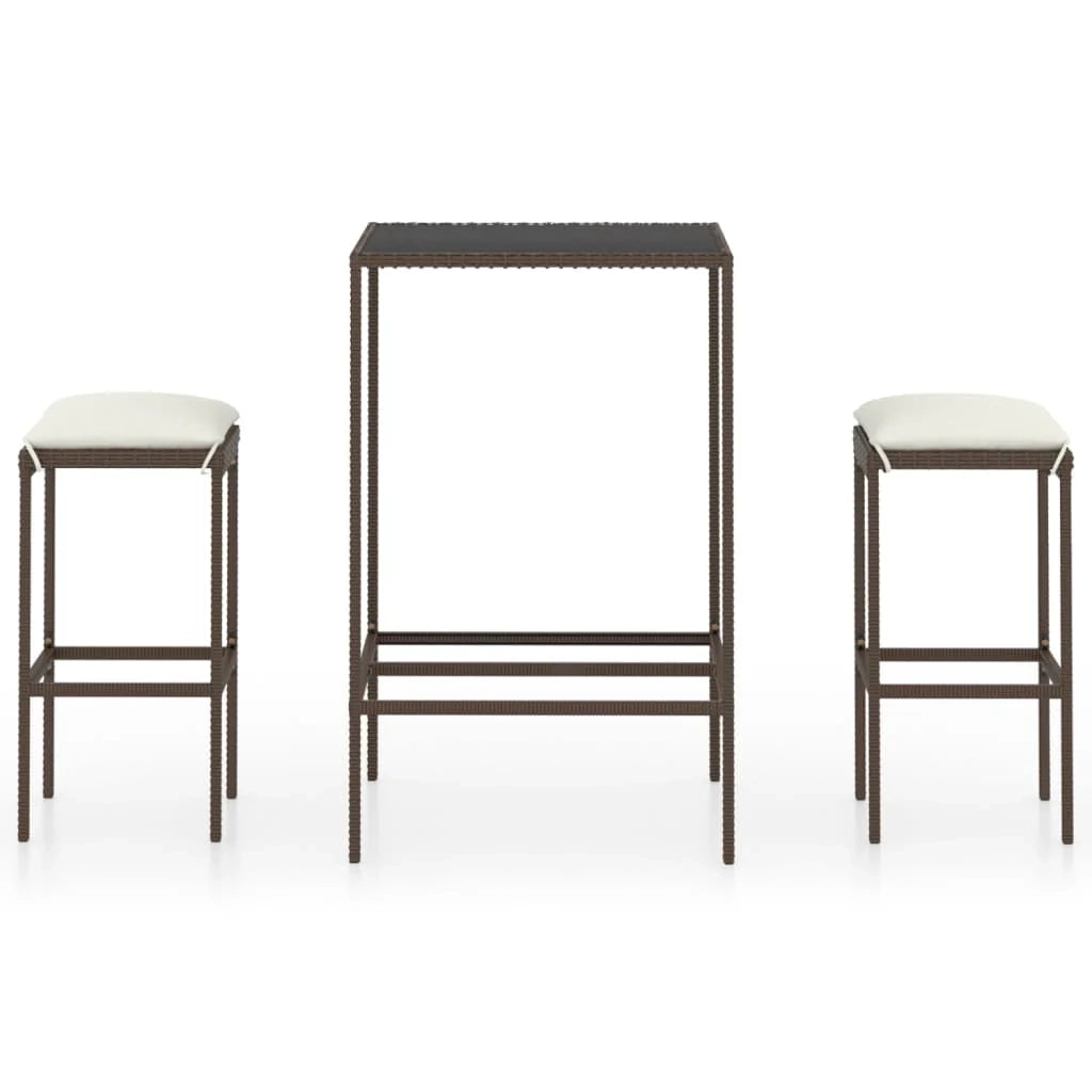 Set da bar da giardino 3 pezzi e cuscini in resina intrecciata marrone 02_0014499