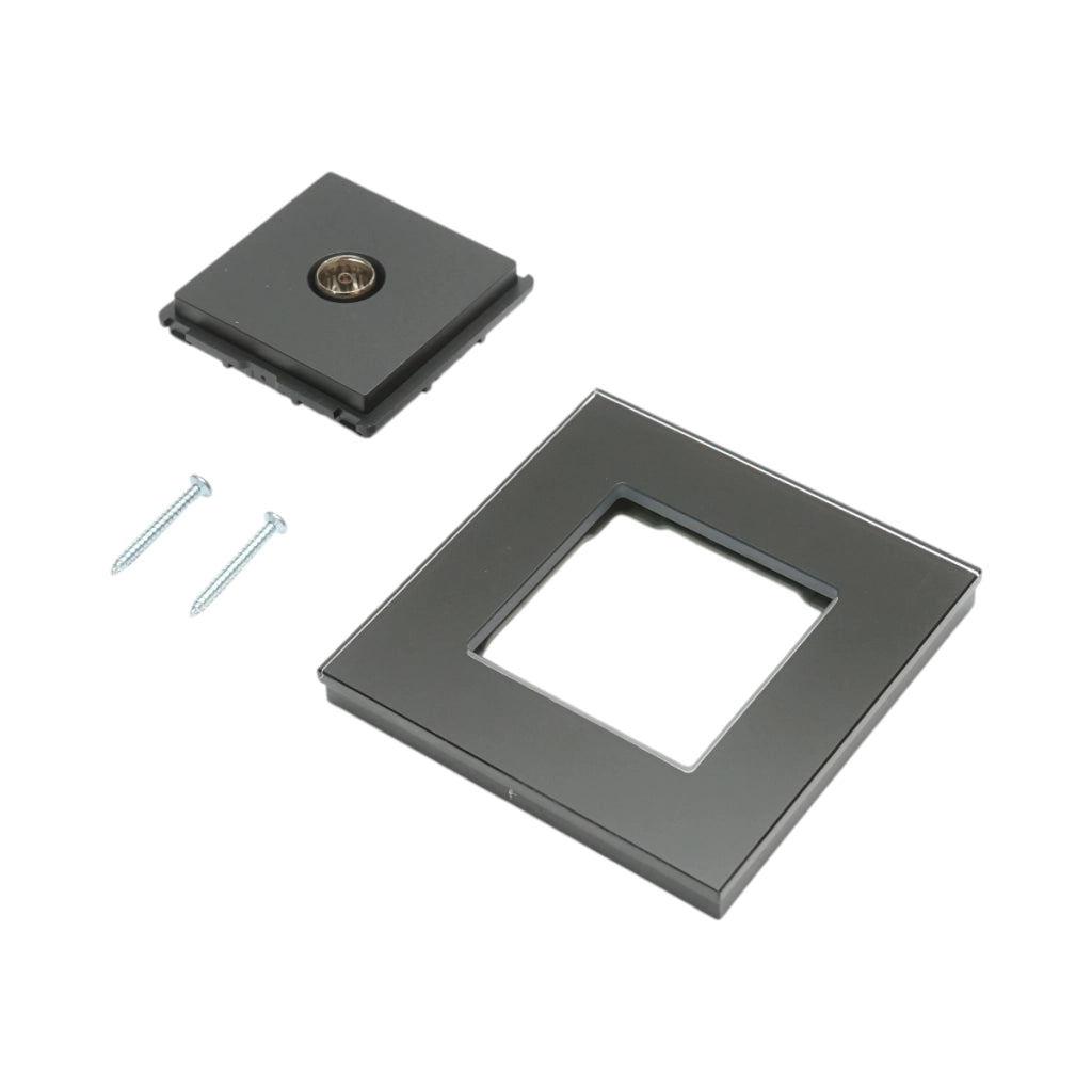 Presa TV da incasso nera con cornice in vetro 86x86mm