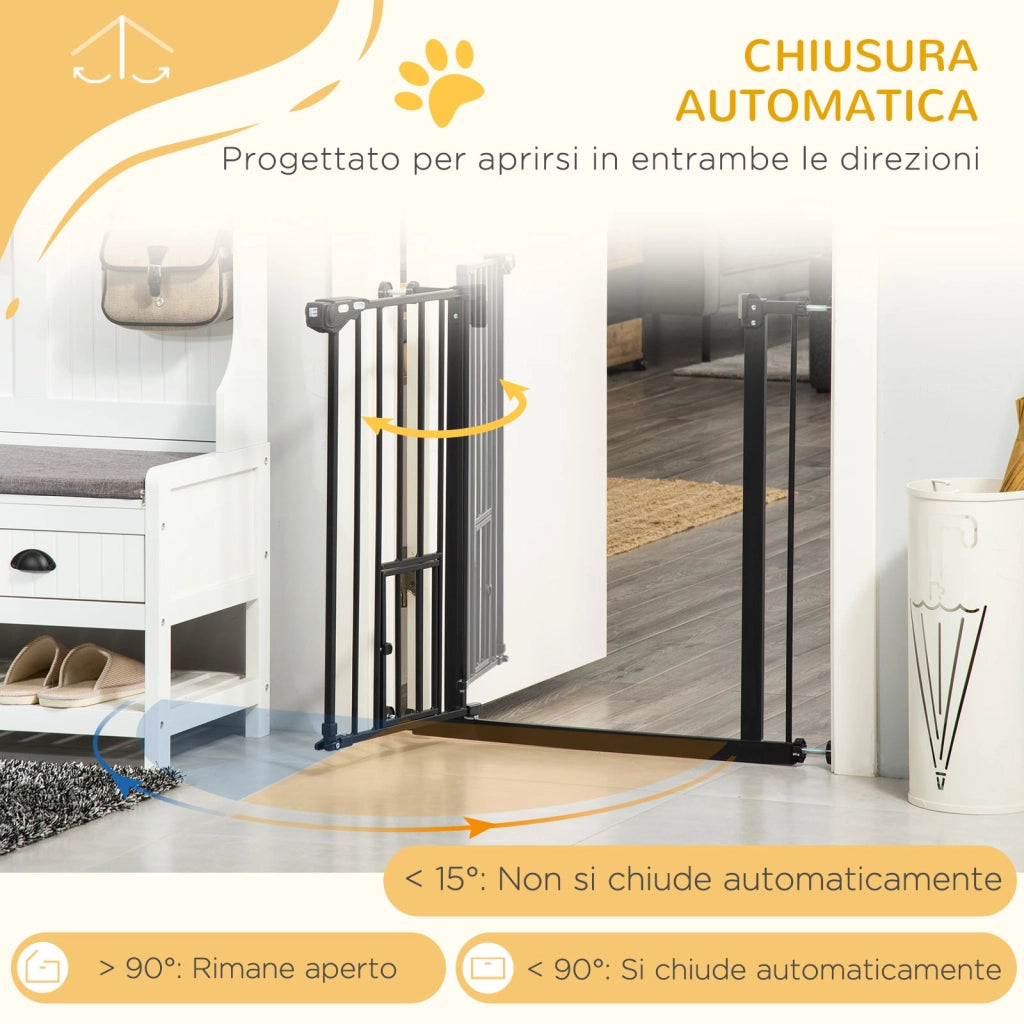 Cancelletto per Cani Estensibile con Fissaggio a Pressione e Chiusura Automatica, 68x76.2 cm, Nero