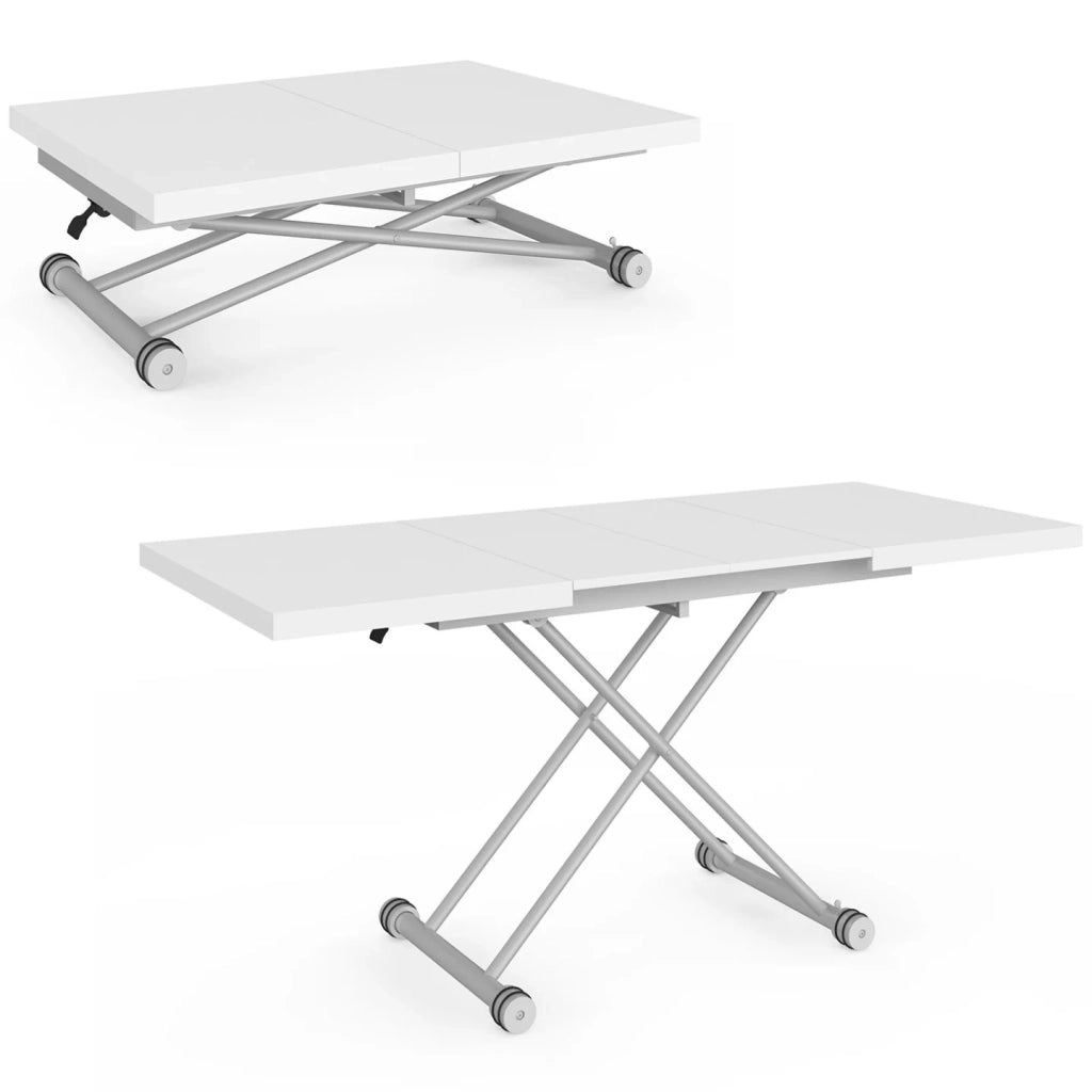 IDMarket - Tavolino ALTURA 100-160 cm, allungabile e trasformabile in tavolo da pranzo rettangolare, piano bianco, gambe cromate