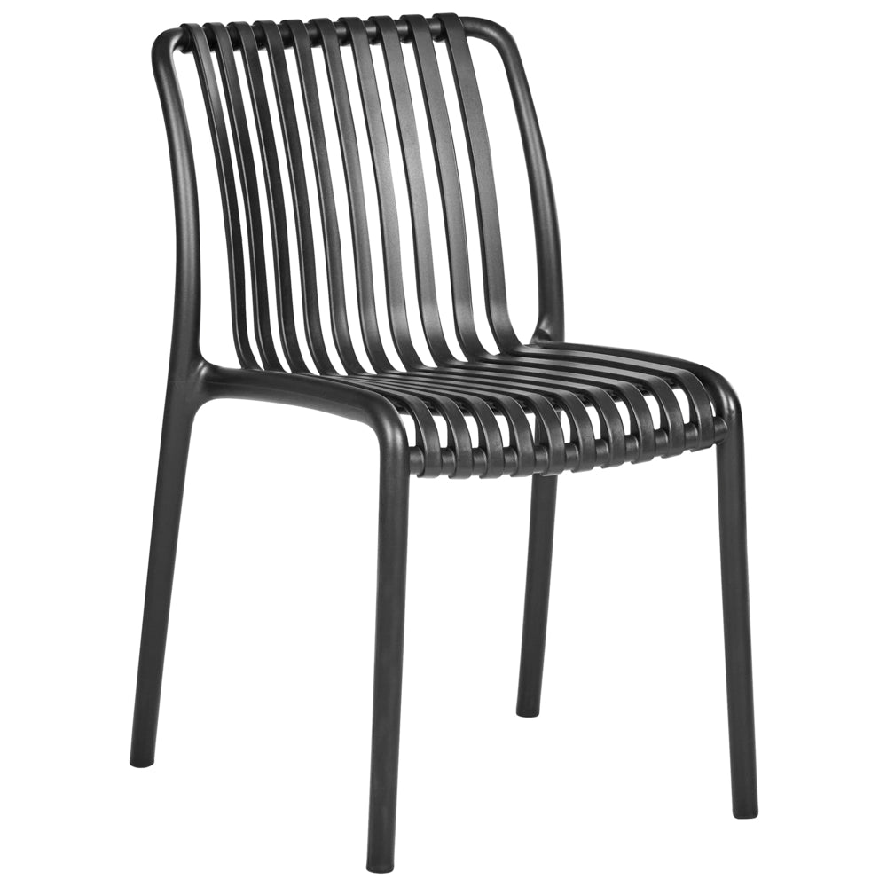Set di 4 sedie da pranzo in plastica per interni e per esterni senza braccioli impilabili Nero stile minimalista