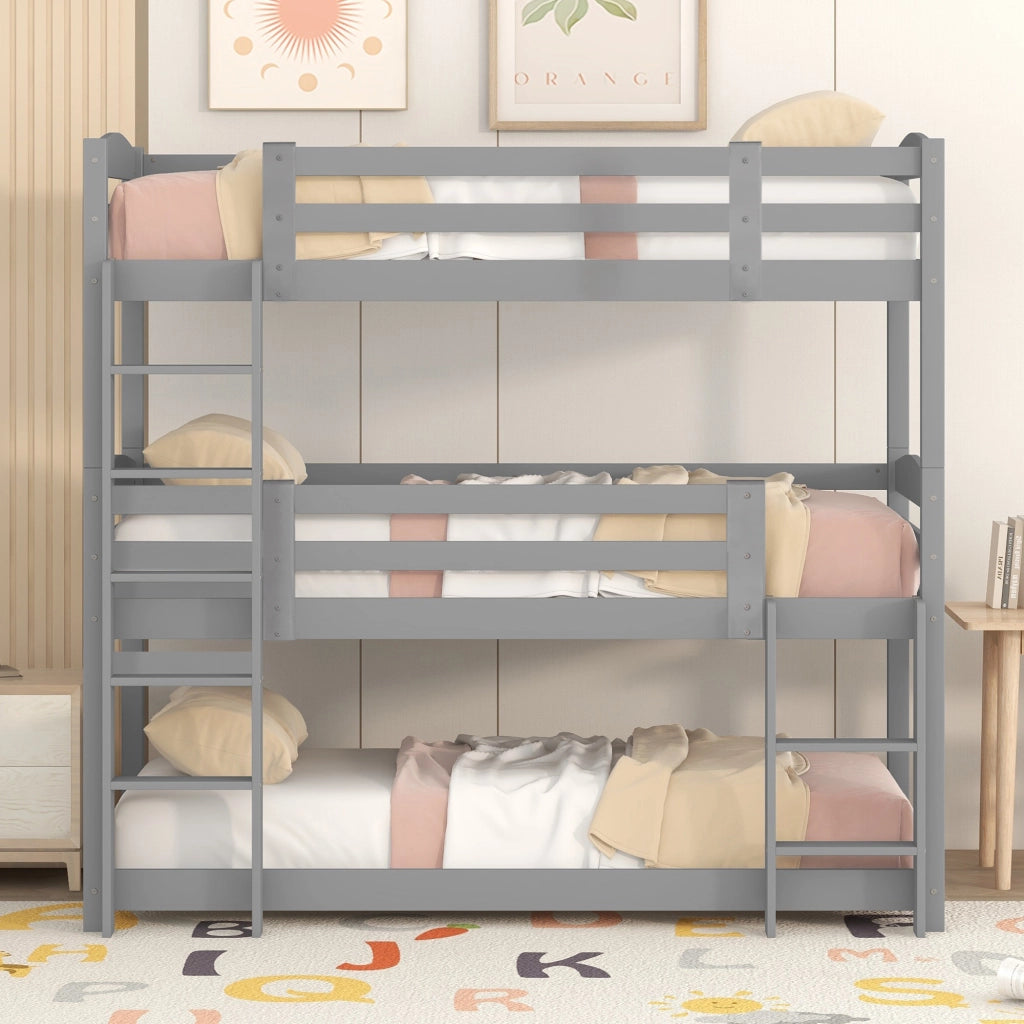 LETTO A CASTELLO TRIPLO 90x200 cm Legno di pino Grigio